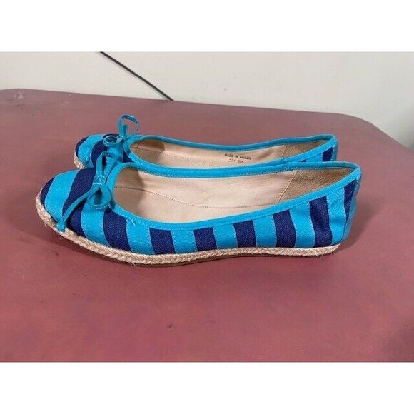 KATE SPADE NY Sz 5M Textile Pull-on Bow Front Loafers Navy/Green Nautical Preppy - Picture 5 of 12